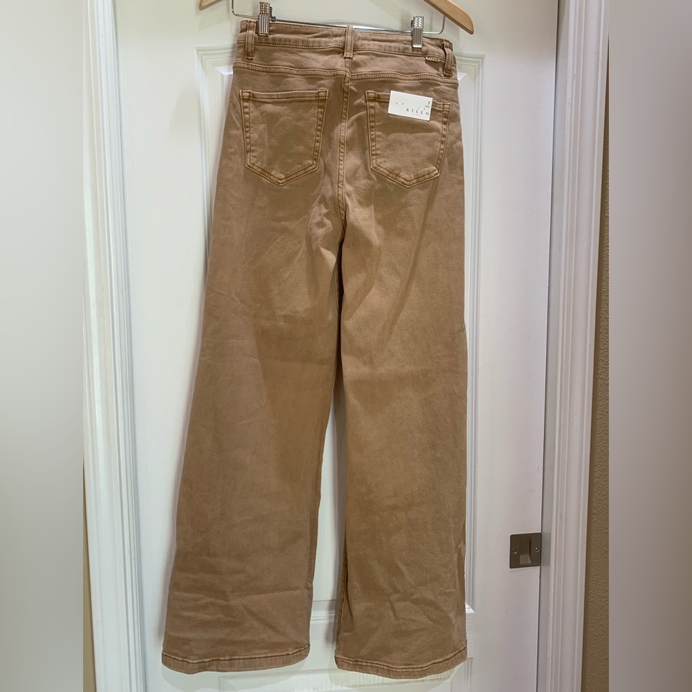 Risen High-Rise Wide-Leg Jeans in Camel - Picture 3 of 5